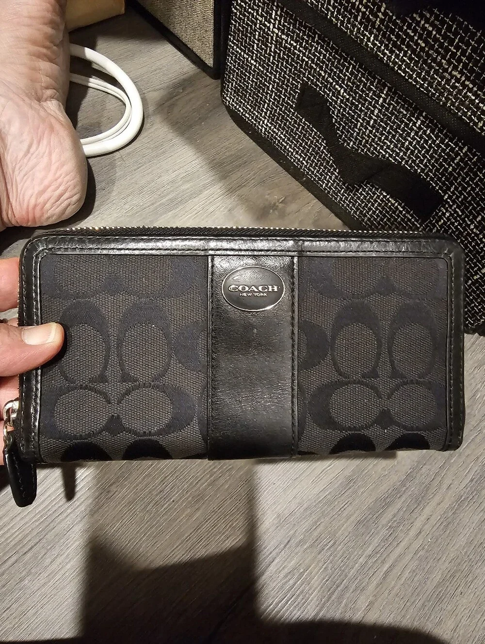 Coach Black Signature Jacquard Zip Wallet